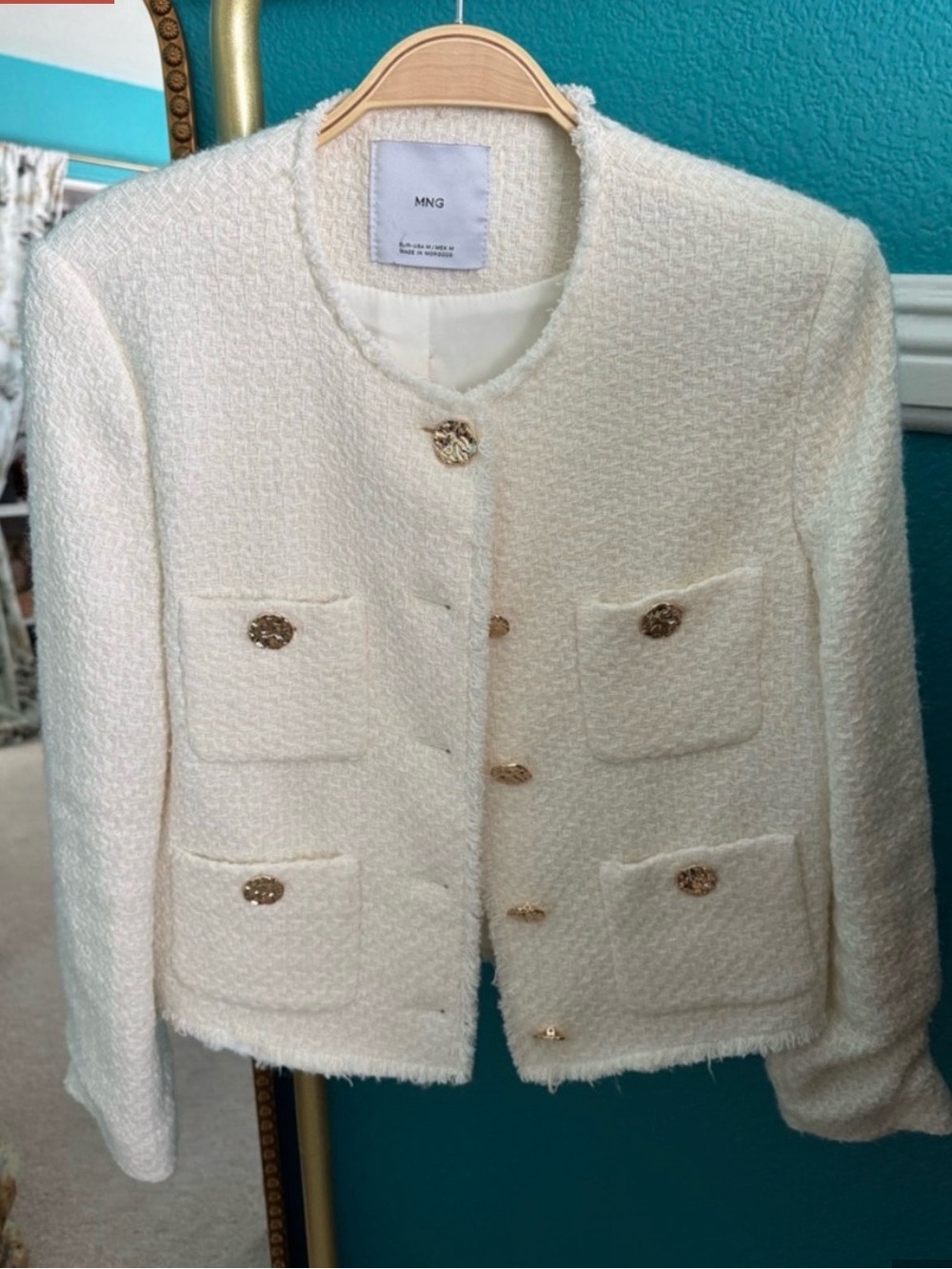 Mango Cream Tweed Cropped Jacket